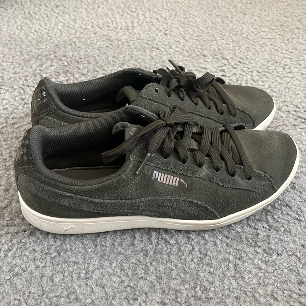 Army green puma shoes